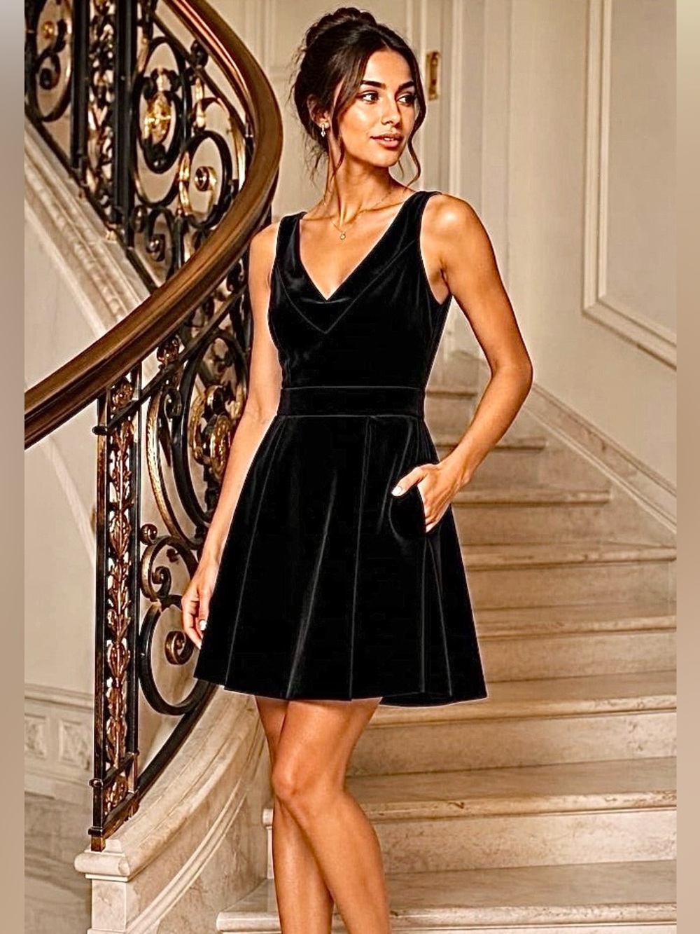 MAJE Reedness Velvet Fit and Flare Mini Dress Black S MSRP $480 NWT